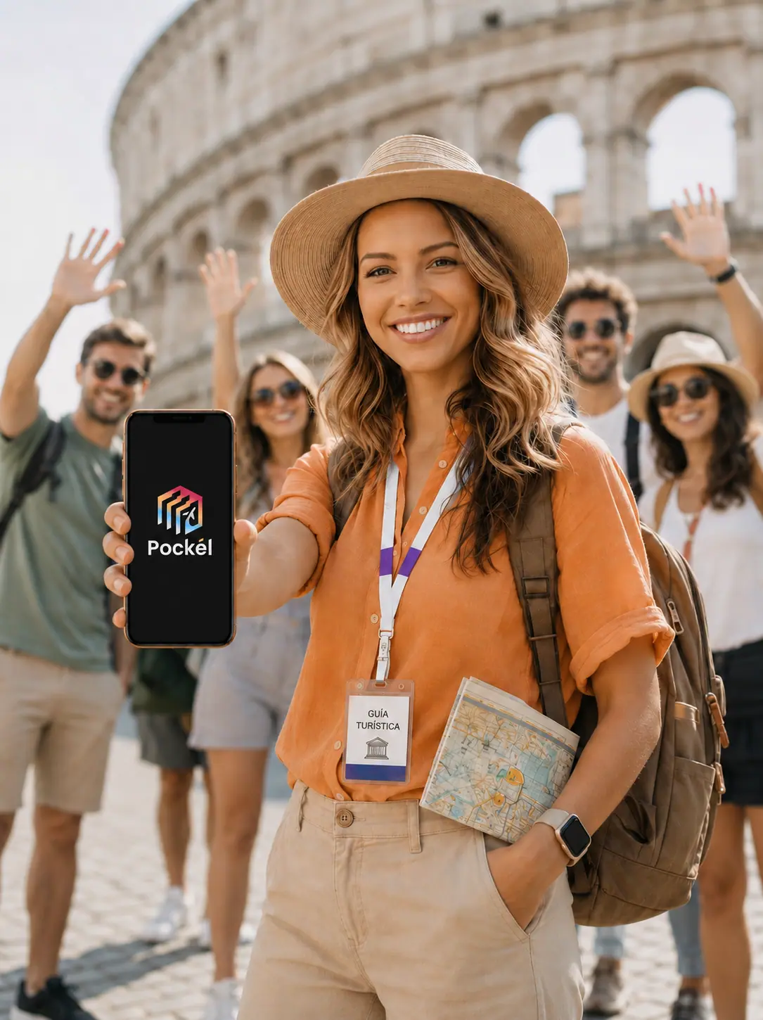 Guía con grupo en viaje